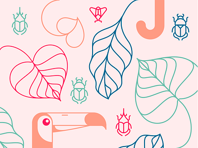Jungle Fever beetles bug greenery icon illustration jungle lines monstera plants toucan