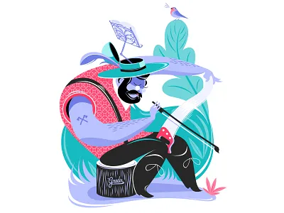 musical saw bird character feather gredin hat lumberjack musique plant saw timberland vector wood