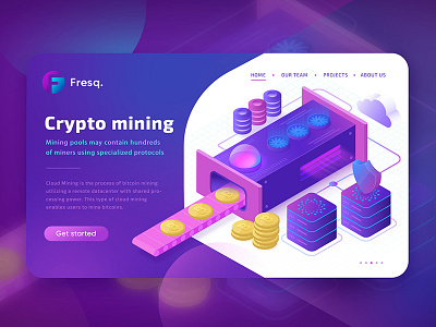 Crypto mining bitcoin blockchain crypto mining gradient illustration isometric mining