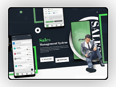 Sales app landing page blue footer green landing page sales app slider team website
