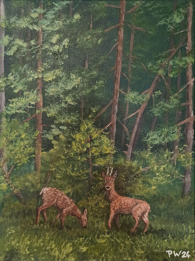 Roe deer acrylics animal canva deer forest painting