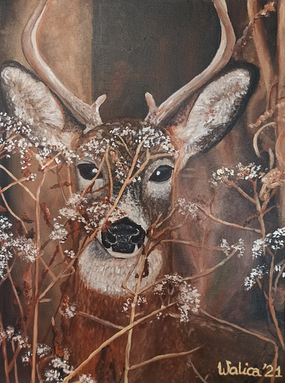 Roe deer acrylics animal canva painting paints portrait roe deer