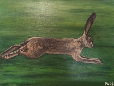 Hare running acrylics animal canva forest hare painting wild