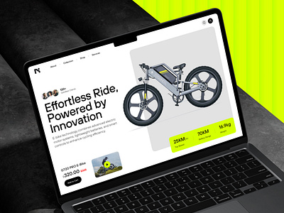 E-Bike Shop Website Design | Fibo Studio bike branding darkmode design e bike eco ecobike electric electricbike fibostudio helloshams landing page layout minimal trans transportation ui uiux webdesign website