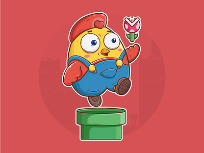 Mario chicken cartoon change childhood illustration lovely mario mascot originality red