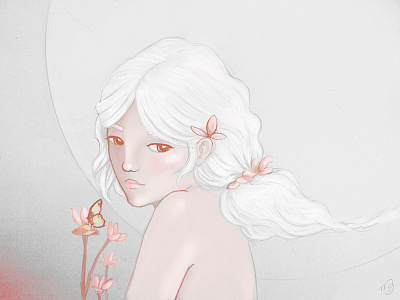 Moon digital flowers girl illustration moon