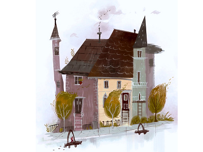 Quiet Houses environment design houses illustration oil paint