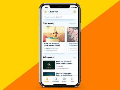 Events App app design cards interface events ios app iphone x