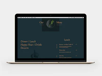 Lunch / Dinner / Drinks food menu mockup web
