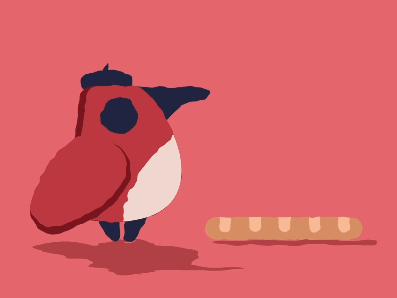 The Bird and the Baguette baguette beret bird cartoon cute eating