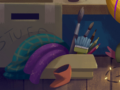 Stuff boxes illustration mess paintbrush unpacking wip