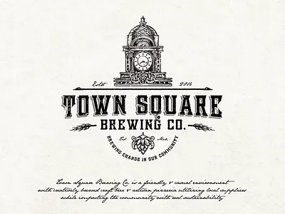Town Square Brewing Co beer branding brewing classic hand drawn home made logo rustic vintage
