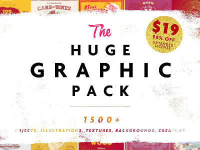 HUGE GRAPHIC PACK • 98% OFF backgrounds bundle creators huge graphic pack illustrations logo objects pack retro sale texture textures