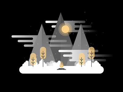 Night Campfire Illustration camp dark fire flat icon illustration logo minimal night sun tent tree