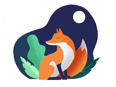 The fox in the moonlight applepencil fox illustration ipadpro leaves moonlight procreate
