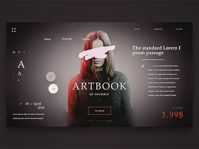 Artbook Webpage artbook design fonts gradient gray modern portfolio slider ui ux web woman