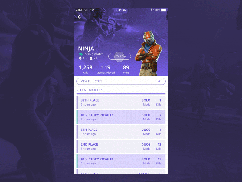 Fortnite Stats - User Profile animation fortnite games gaming profile stats user