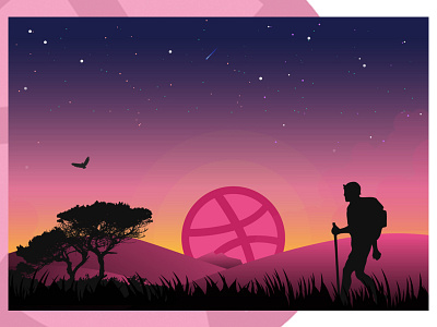 First Shot | Hola Dribbble alone bagpack debut dribbble explorer illustration nature photoshop travel trekking