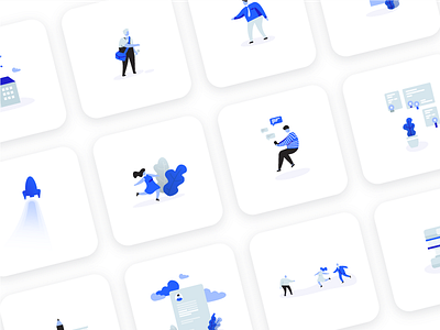 Illustrations for Job search website. blue colours grid illustration jobs monochromatic resume web work