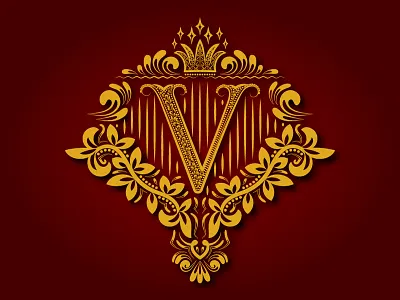 V heraldic monogram coats of arms design emblem golden heraldic label letter monogram royal symbol v vintage