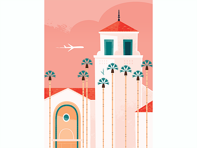 Union Station architecture architecture illustration california illustration los angeles pink retro train station travel travel poster vector illustration