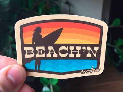 Beach'n Sticker badge beach blue illustration ocean orange patch sticker surf surfing vector