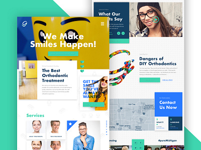 Orthodontist Website blog preview bright fun hero illustration legos navigation orthodontist testimonial website