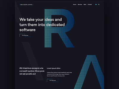 Reason Apps Homepage blue dark homepage layout minimal tech technology web website