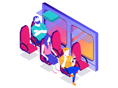 Isometric Train Ride gradient illustration isometric train