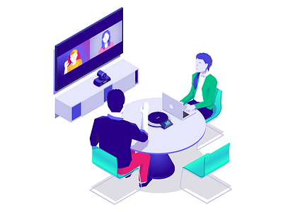 Isometric Conference Call communication illustration isometric