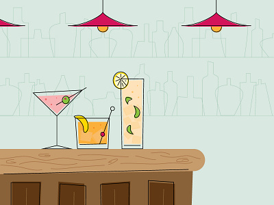 Cocktails and Company 1950s bar cocktails drinks gin fizz illustration liquor martini old fashioned