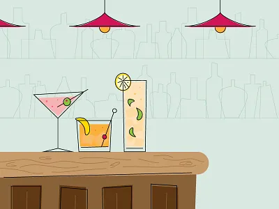 Throwback cocktails 1950s bar cocktails drinks gin fizz illustration liquor martini old fashioned
