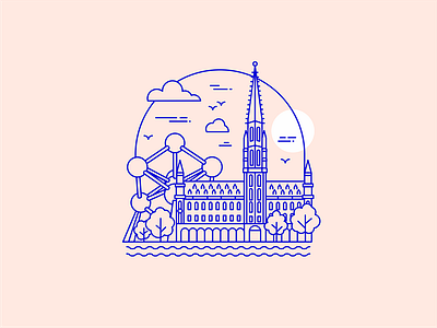 Belgium atomium belgium brussels flat icon illustration lineart simple