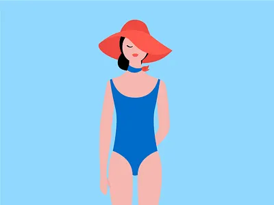 Beach Girl ballerina ballet blue flat girl hat illustration plain vector woman