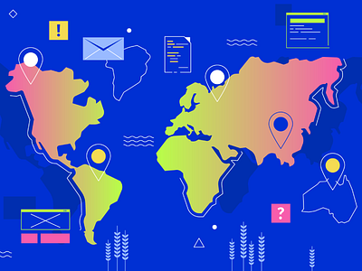 World Map bitcoin blockchain icon location mail map web world