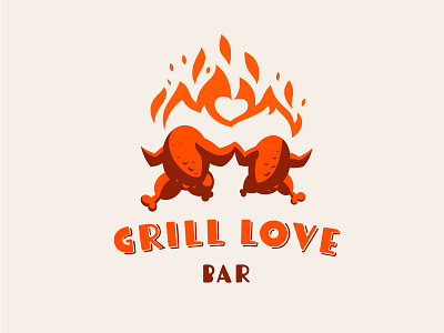 Grill Love bar chicken design fire grill heart logo love