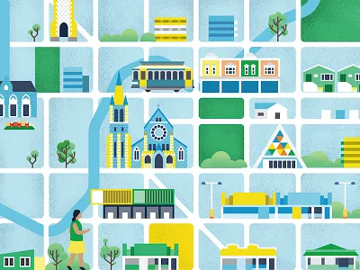 A crop of a new map (Christchurch) christchurch grain graphic illustration map vector