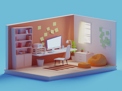 Deadlines (the good/morning version) b3d blender deadlines freelancing illustration isometric low poly office render room work