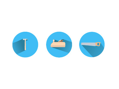 Carpenters Tools Icons blue flat hammer icons long shadow plane saw ui vector web