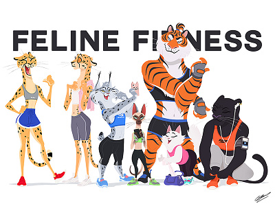 FELINE FITNESS animals cat character cheetah design drawing feline illustration lynx panther tiger