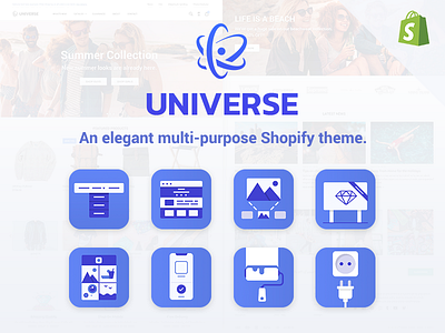 Universe Theme design e commerce ecommerce icons logo product shop shopify store theme universe web