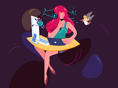 Programing Girl angel computer evil girl program work