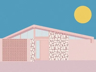 Palm Springs Mid Century Architecture Print architecture graphic design illustration mid century palm springs pink poster print