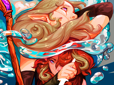 Illustration for the comics cg art digital painting elf girl illustration splashes water