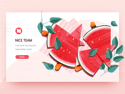 Hi Nice illustrations team ，nice ，pink，leaf，watermelon