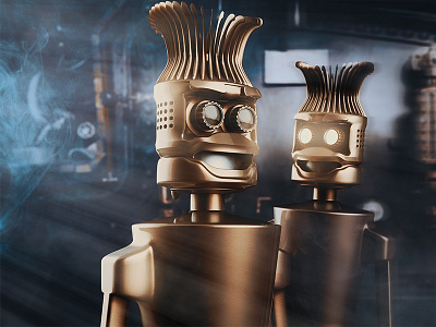 Steam robots (3D) 3d c4d cgi invite modelling render robot