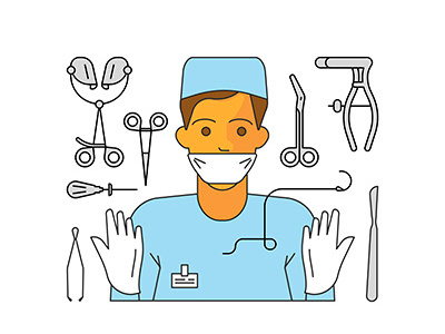 Medical aid concept in flat line style. doctor flat human icon medic medical medicine outline people surgeon surgery vector