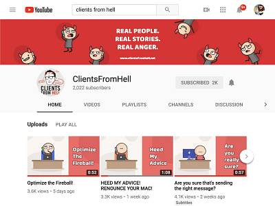 ClientsFromHell Youtube Channel Cover channel photo clientsfromhell cover photo illustration web ui youtube