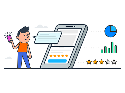 In-App Surveys for User Feedback - Instabug analytics app chart editorial feedback illustration mobile rating surveys user vector yellow