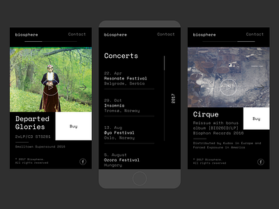 Biosphere Mobile View artist dark minimal music ui web design